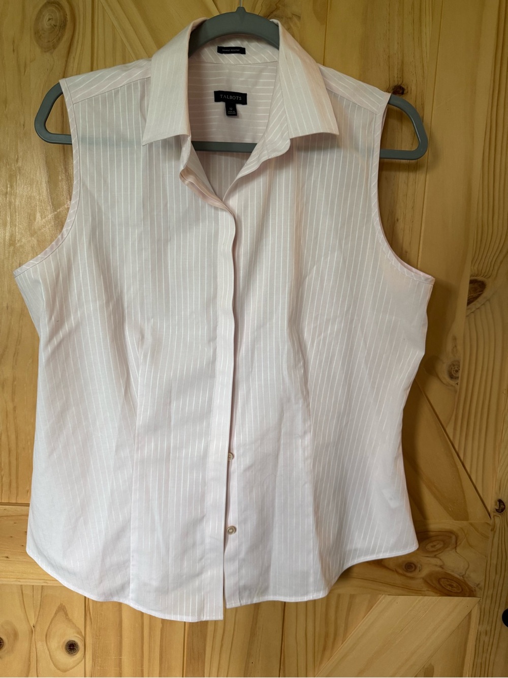 Talbots Pale Pink Pinstripe Sleeveless Button-Down Blouse